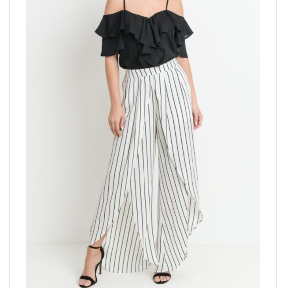 Willow Lane Boutique Pants - Black Striped Wrapped wide leg pants